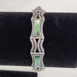 NWT Lia Sophia Green Antiqued Silvertone Greek Isle  Stretch Bracelet
